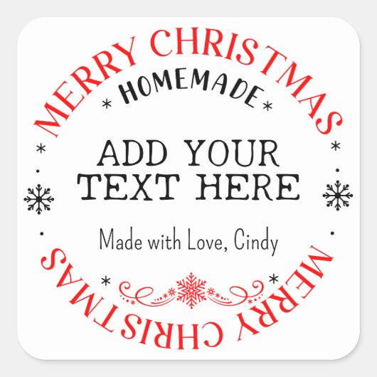 クリスマス カスタム テキスト追加 ホームメイド スクエアシール (正面)