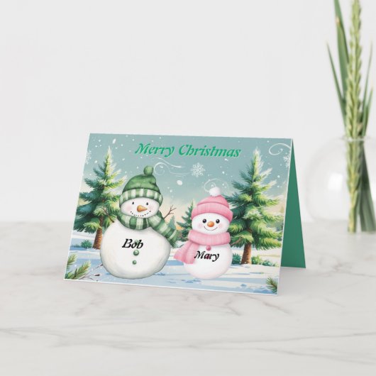 クリスマス カップル 水彩 絵画  名前入り サンキューカード (正面)