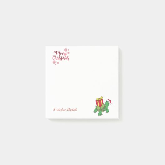 クリスマス,カメ,サンタ帽子,プレゼント-名入れ ポストイット (正面)