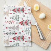 クリスマス，カラフル，クリスマスツリー，赤，緑 キッチンタオル (四つ折り)