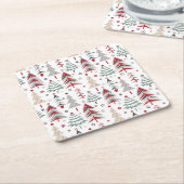 クリスマス，カラフル，クリスマスツリー，赤，緑 スクエアペーパーコースター (アングル)