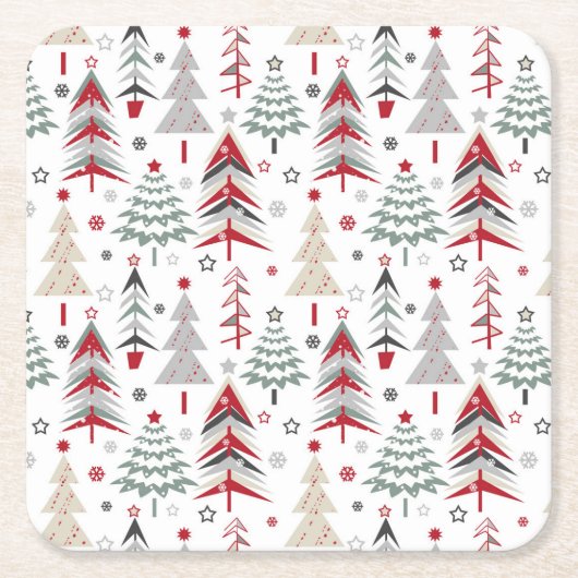 クリスマス，カラフル，クリスマスツリー，赤，緑 スクエアペーパーコースター (正面)