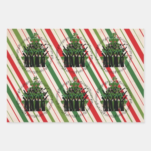 クリスマス・カロラーズがキャロルを歌うクリスマスツリー ラッピングペーパーシート (正面2)