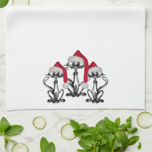 クリスマス・カロリング猫の歓喜するおもしろい キッチンタオル (折り畳み)