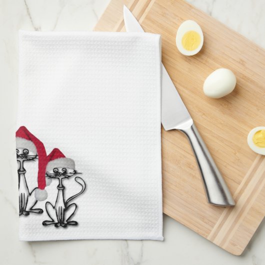 クリスマス・カロリング猫の歓喜するおもしろい キッチンタオル (四つ折り)