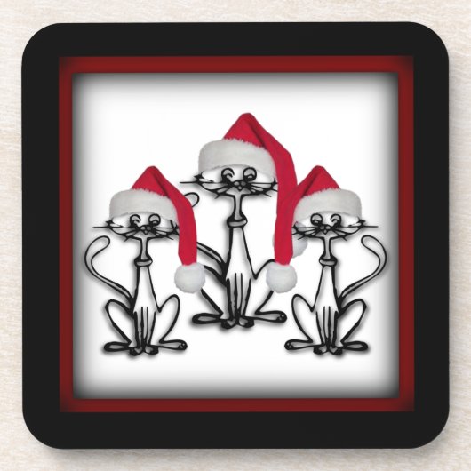 クリスマス・カロリング猫の歓喜するおもしろい コースター (正面)