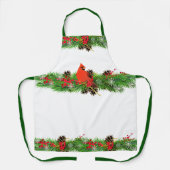 クリスマス カーディナルとホリデー グリーン / ホワイト エプロン (正面)