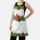 クリスマス カーディナルとホリデー グリーン / ホワイト エプロン (インサイチュ)