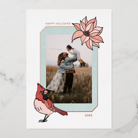 クリスマス カーディナル ジオメトリック フォト フレーム 箔シーズンカード (正面)