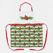 クリスマス カーディナル 松ぼっくり ホリデー グリーンナチュラル エプロン (正面)