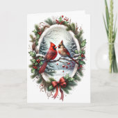 クリスマス カーディナル 赤いリボン ホーリー 雪の森 1 (正面)