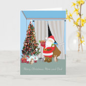 クリスマス・カードのお母さん、パパ、猫 カード (黄色い花)