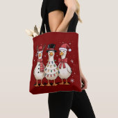 クリスマス・ガチョウ・サンタ・可愛い・スノーマン・Xmas トートバッグ (クローズアップ)