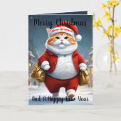 クリスマス・キャット・サンタ。 カード (黄色い花)