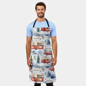 クリスマス・キャラバン、雪、鹿 エプロン (着用した状態)