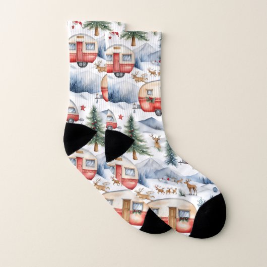 クリスマス・キャラバン、雪、鹿 ソックス (ペア)