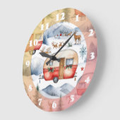 クリスマス・キャラバン、雪、鹿 ラージ壁時計 (傾斜)