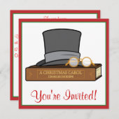 クリスマス・キャロルとイギリスのトップハットとメガネ 招待状 (正面/裏面)