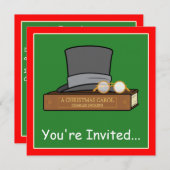 クリスマス・キャロルとイギリスのトップハットとメガネ 招待状 (正面/裏面)