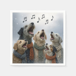 クリスマス・キャロルの歌う犬たちと雪の結晶 スタンダードカクテルナプキン