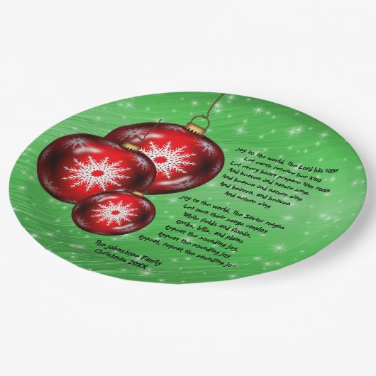 クリスマス・キャロル歌詞の世界への喜び – 9" ペーパープレート (アングル)