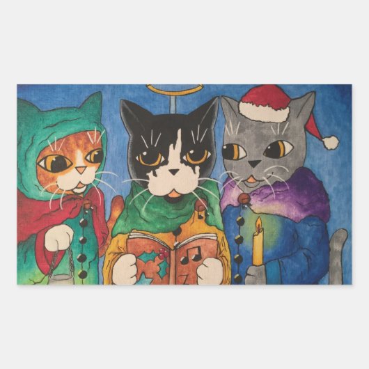 クリスマス・キャロル・シンガー・キャッツ 長方形シール (正面)