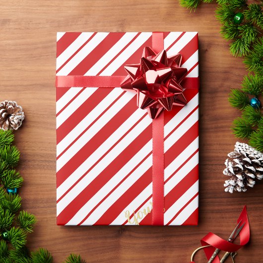 クリスマス キャンディー ケーン 赤 ストライプ カスタム ゴールド テキスト ラッピングペーパー