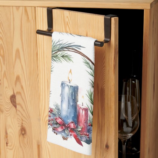 クリスマス・キャンドルリース・アート キッチンタオル (三つ折り)