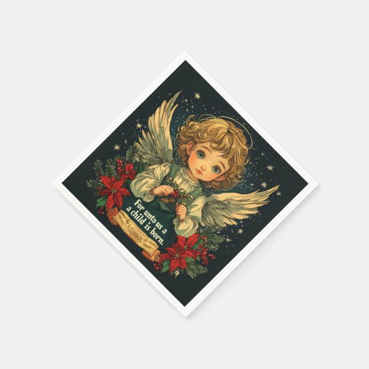 クリスマス・キリストの子のバイブル聖句の切り離し スタンダードカクテルナプキン (角)