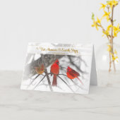 クリスマス、キリスト教聖句、雪、赤深紅色 カード (黄色い花)