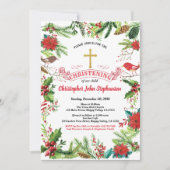 クリスマス《キリスト教》洗礼式や命名式の招待。赤の白の金ゴールド 招待状 (正面)