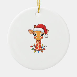 クリスマス+キリン+サンタ帽子+カラフルライト セラミックオーナメント