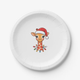 クリスマス+キリン+サンタ帽子+カラフルライト ペーパープレート