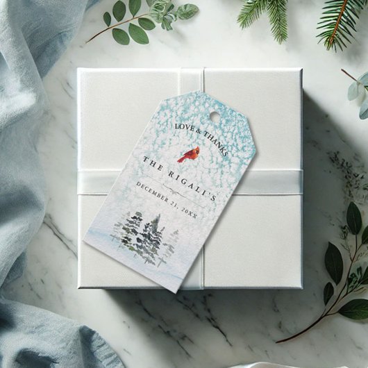 クリスマス ギフトタグ エレガントな冬の水彩画