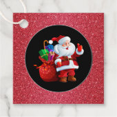 クリスマス ギフトタグ-サンタ 赤 グリッター フェイバータグ (正面)