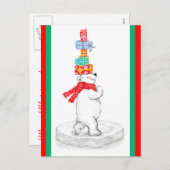 クリスマス・ギフト付きホッキョクグマ シーズンポストカード (正面/裏面)