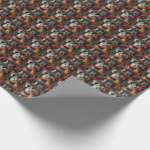 クリスマス・ギフト暖炉のあるシベリアのハスキー犬 ラッピングペーパー (角)