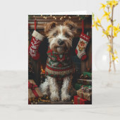 クリスマス・ギフト暖炉を持つ犬ウルフハウンド カード (黄色い花)