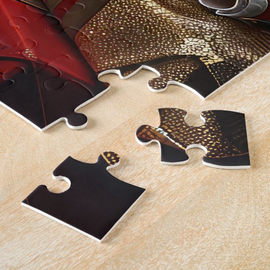 クリスマス・ギフト暖炉を持つ犬ウルフハウンド ジグソーパズル (側面)