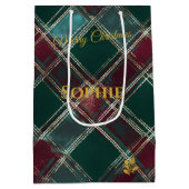 クリスマス ギフト バッグ 緑のチェック柄 タートル デザイン ミディアムペーパーバッグ (裏面)