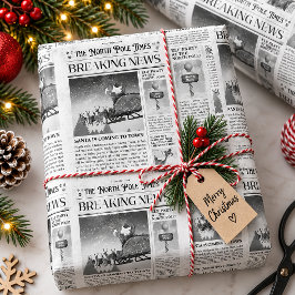 クリスマス ギフト ラッピング 黒と白の新聞 ラッピングペーパー