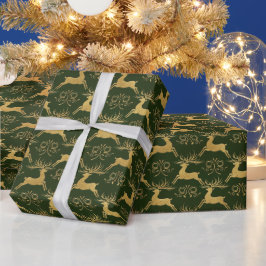 クリスマス ギルデッド レザー レインディア グリーン ラッピングペーパー