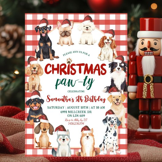 クリスマス ギンガム柄 犬 パーティー 動物好き 誕生日 招待状