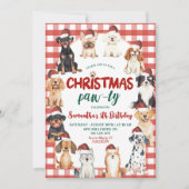 クリスマス ギンガム柄 犬 パーティー 動物好き 誕生日 招待状 (正面)
