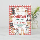 クリスマス ギンガム柄 犬 パーティー 動物好き 誕生日 招待状 (スタンド正面)