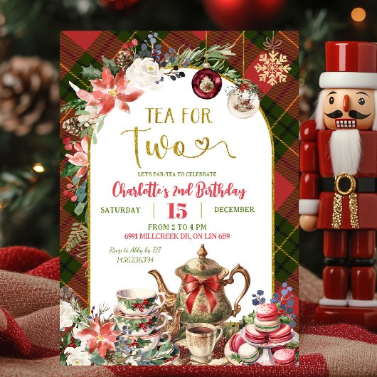 クリスマス ギンガム ティー フォー トゥー 2歳の誕生日 招待状