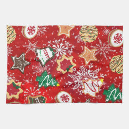 クリスマス・クッキーと赤の雪 キッチンタオル