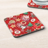クリスマス・クッキーと赤の雪 コースター (左側)