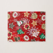 クリスマス・クッキーと赤の雪 ジグソーパズル (横)