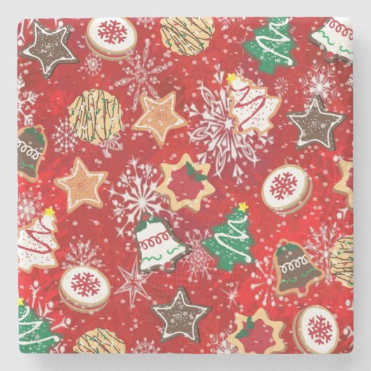 クリスマス・クッキーと赤の雪 ストーンコースター (正面)